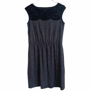 Loft Gray Black Lace Midi Dress Size Small